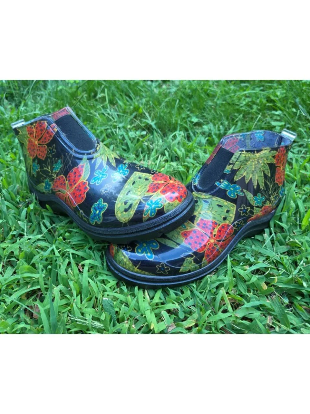 Sloggers Women's 9 Waterproof Rain and Garden Ankle Boots Midsummer Black Floral